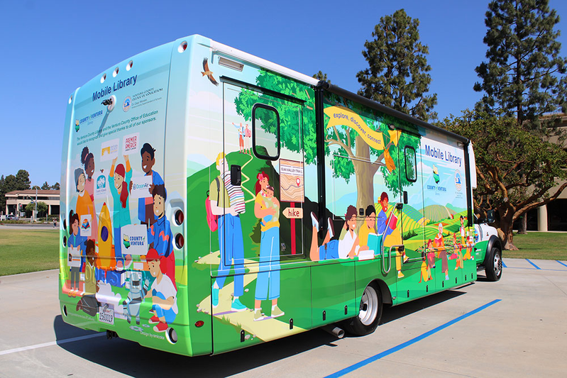 Ventura County Mobile Library bus wrapped with Imagination Library artwork